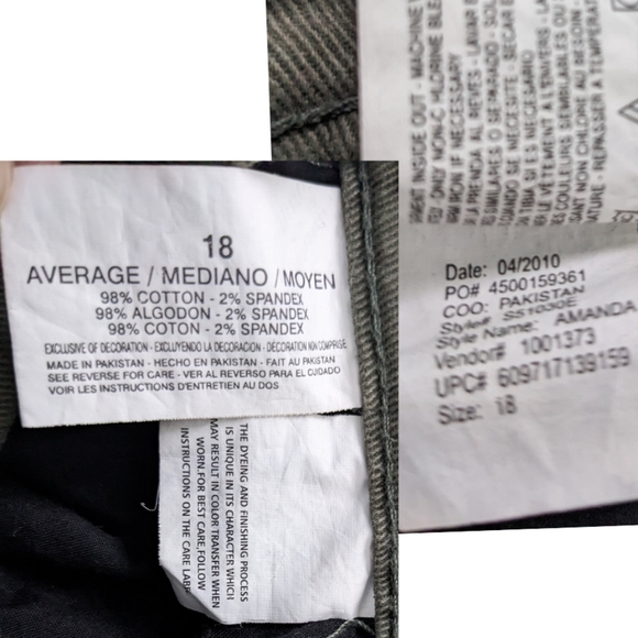 Gloria Vanderbilt Jeans Size 18 average olive army green manufactured 2010 - Picture 4 of 4